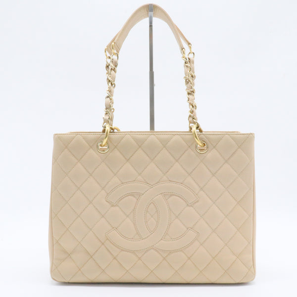 Caviar Quilted Grand Shopping Tote GST Beige Clair