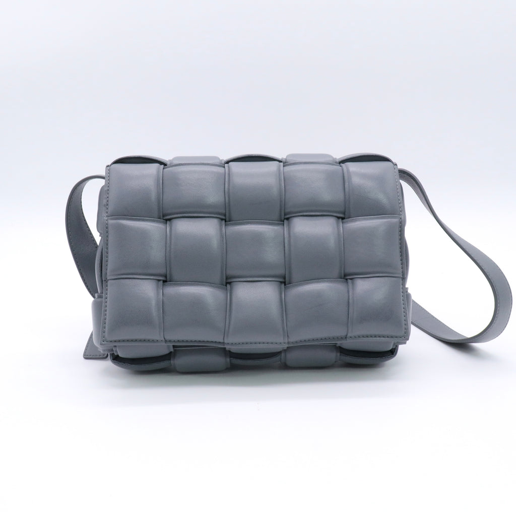 Lambskin Padded Cassette Shoulder Bag Grey twins