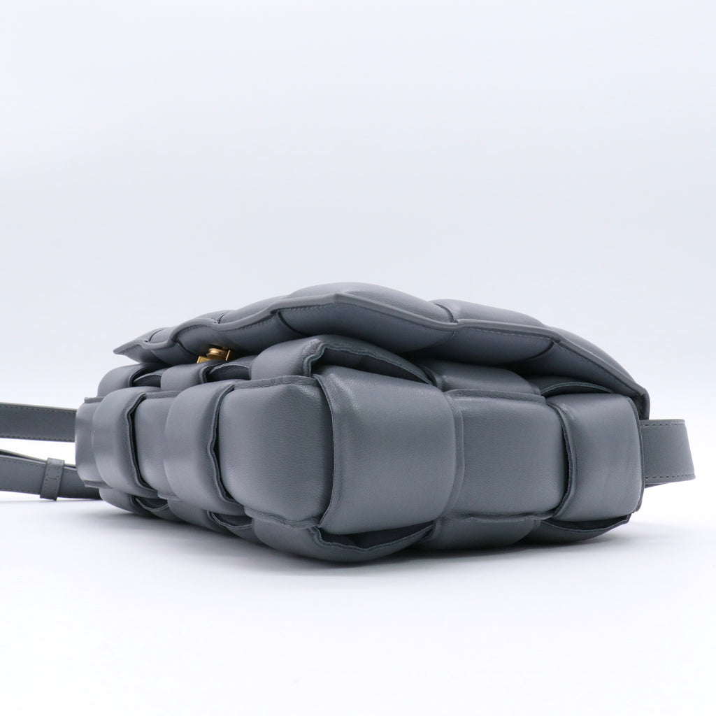 Lambskin Padded Cassette Shoulder Bag Grey twins