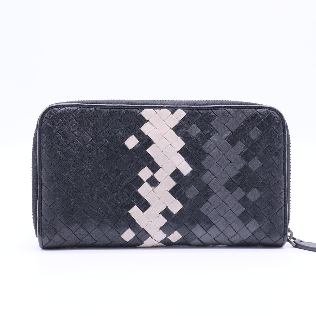 Tricolor Intrecciato Woven Leather Zip Wallet