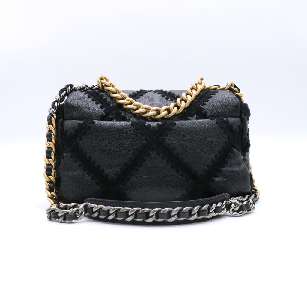 Calfskin Crochet Large Chanel 19 Flap Black twins