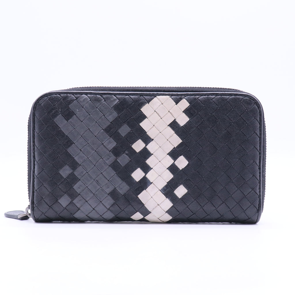Tricolor Intrecciato Woven Leather Zip Wallet