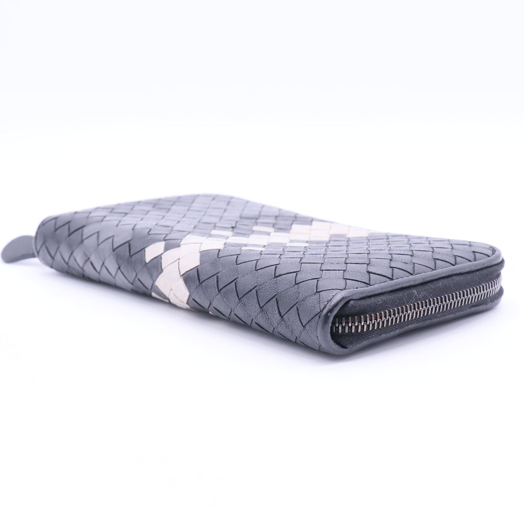 Tricolor Intrecciato Woven Leather Zip Wallet