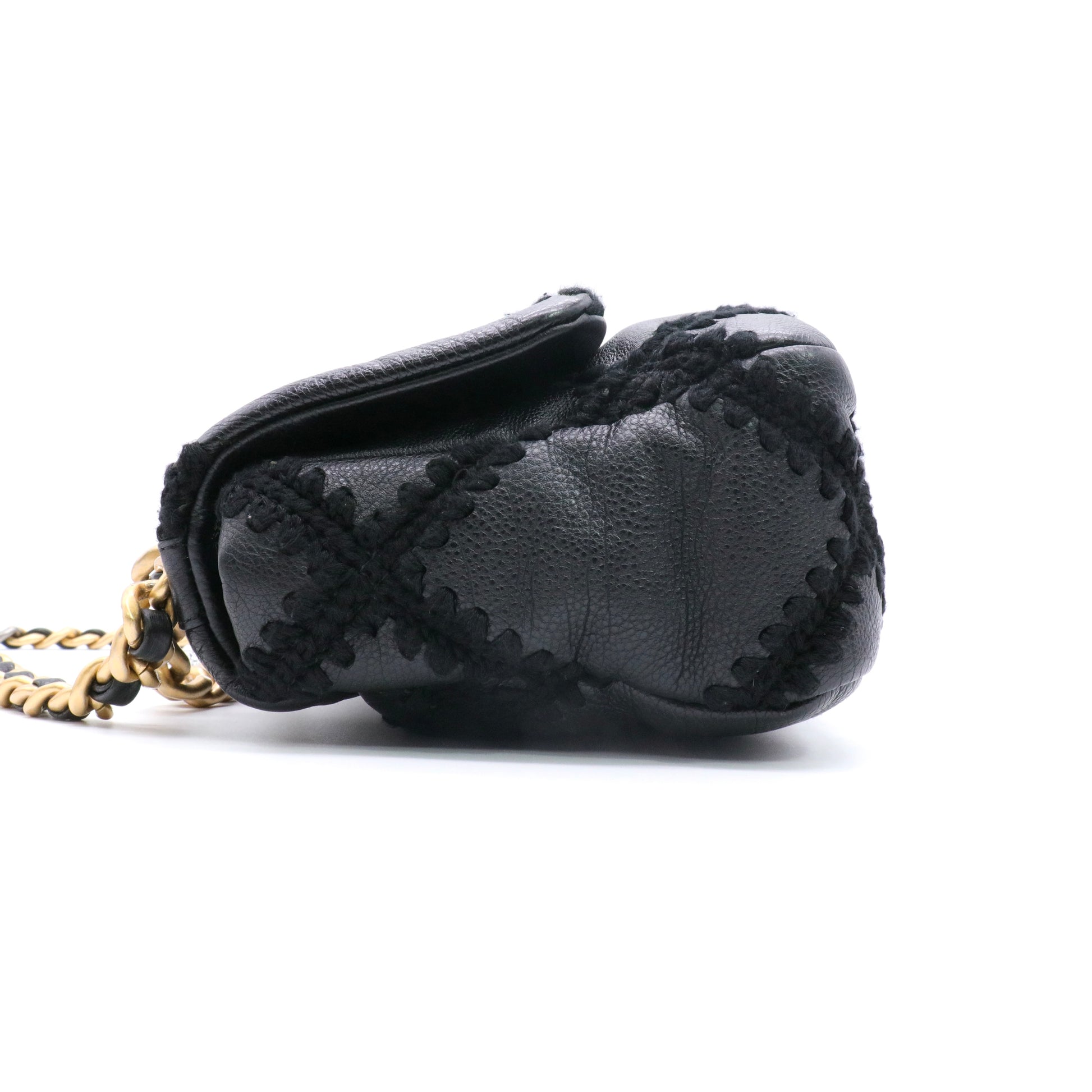 Calfskin Crochet Large Chanel 19 Flap Black twins