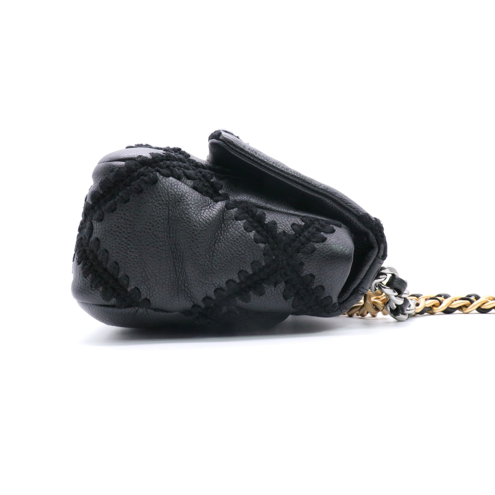 Calfskin Crochet Large Chanel 19 Flap Black twins