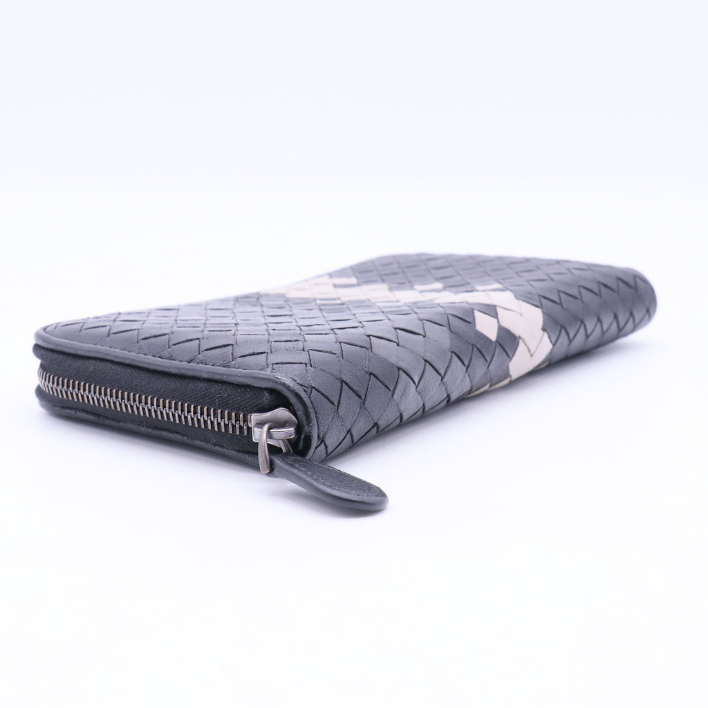 Tricolor Intrecciato Woven Leather Zip Wallet