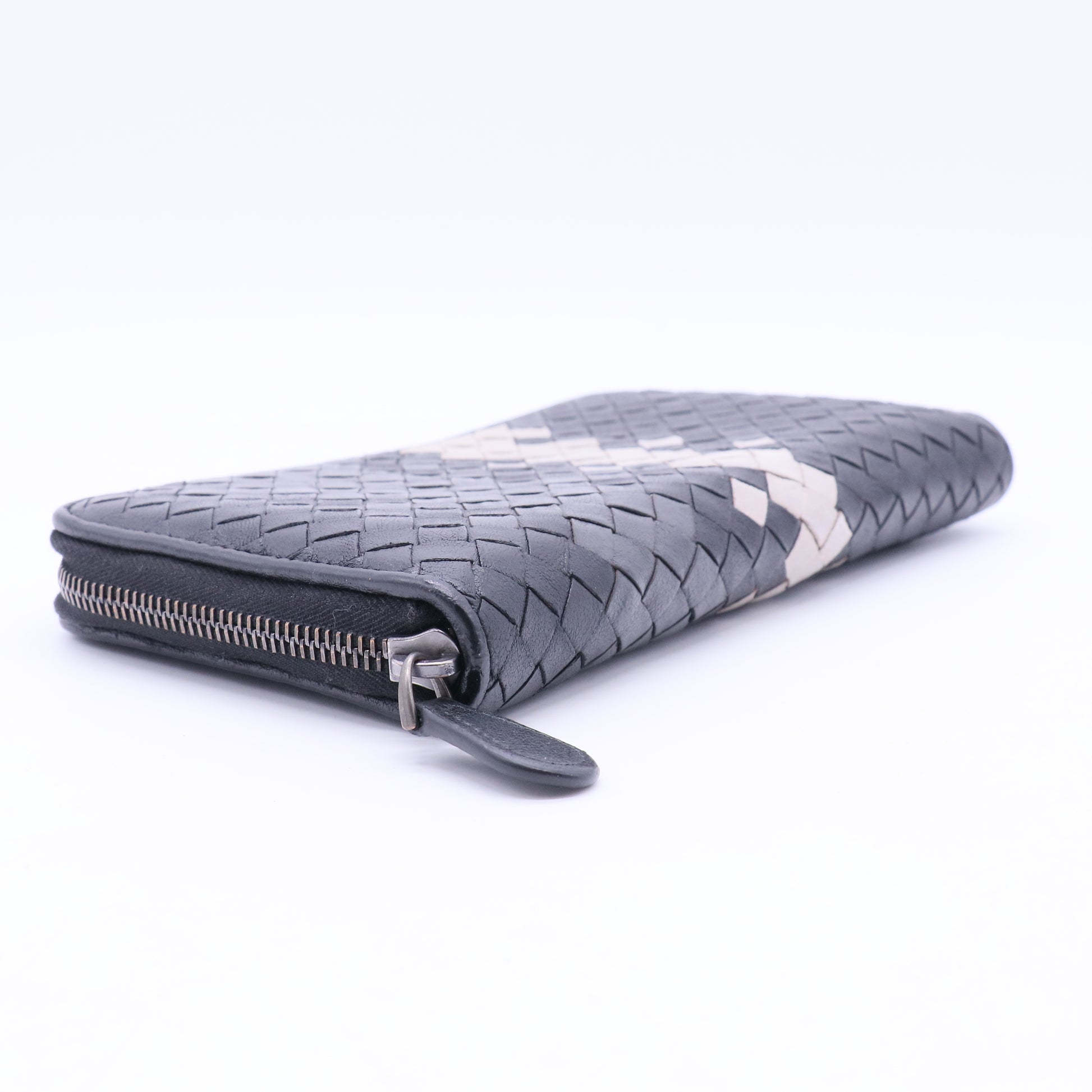 Tricolor Intrecciato Woven Leather Zip Wallet