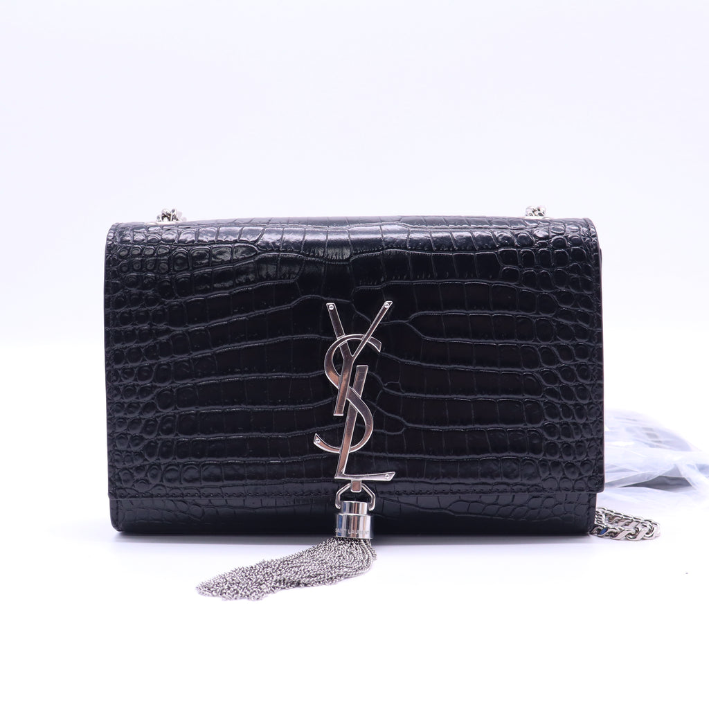 Classic Monogram Tassel Chain Wallet Crocodile Embossed Leather Twins LDJ4086