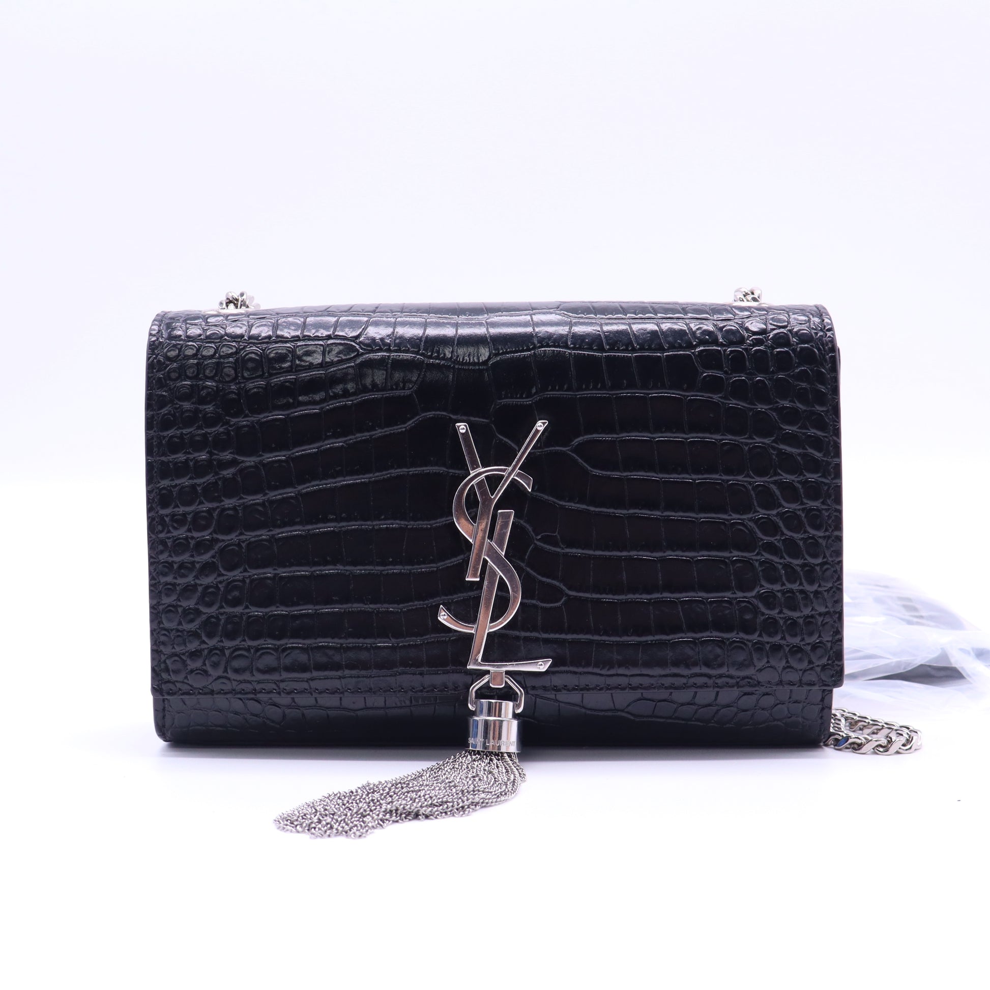 Classic Monogram Tassel Chain Wallet Crocodile Embossed Leather Twins LDJ4086