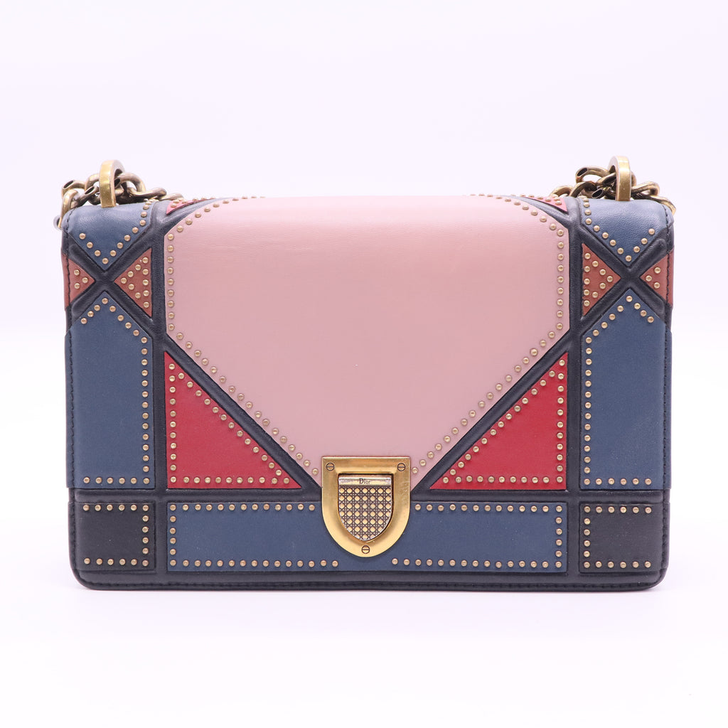 Diorama Flap Bag Studded Leather Medium Twins