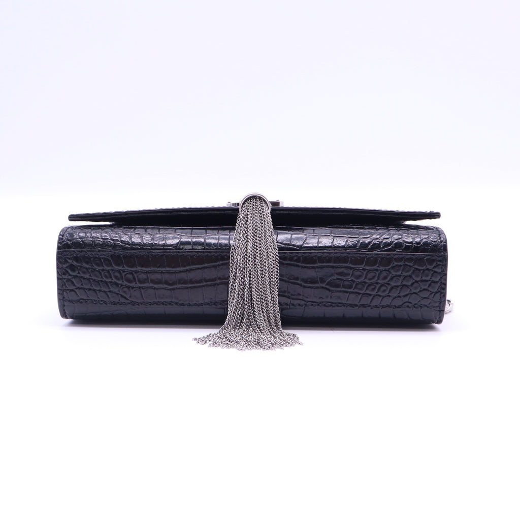 Classic Monogram Tassel Chain Wallet Crocodile Embossed Leather Twins LDJ4086
