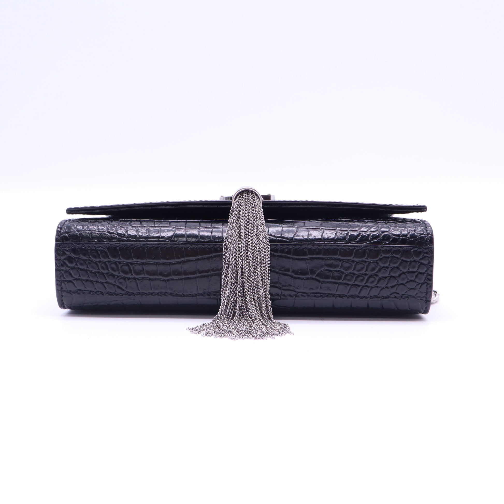 Classic Monogram Tassel Chain Wallet Crocodile Embossed Leather Twins LDJ4086