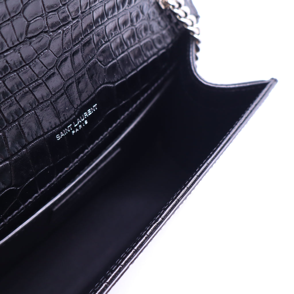 Classic Monogram Tassel Chain Wallet Crocodile Embossed Leather Twins LDJ4086