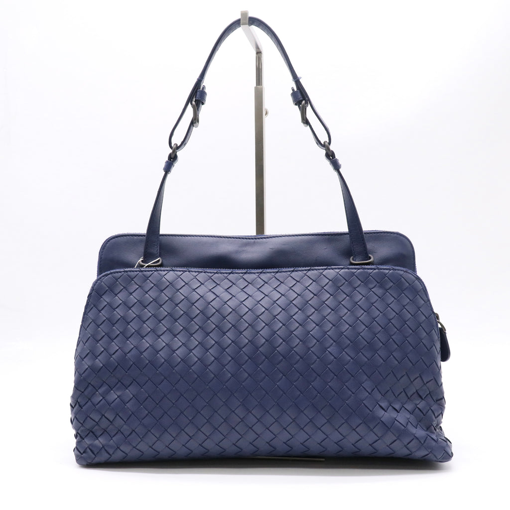 Bottega Veneta Shoulder Bag Calfskin Intrecciato Dark Blue twins LDJ5604