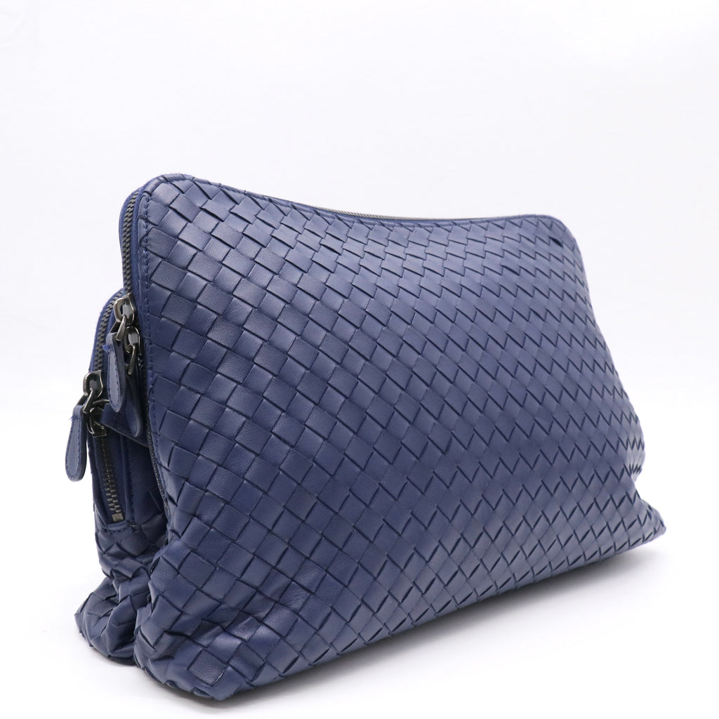 Bottega Veneta Shoulder Bag Calfskin Intrecciato Dark Blue twins LDJ5604