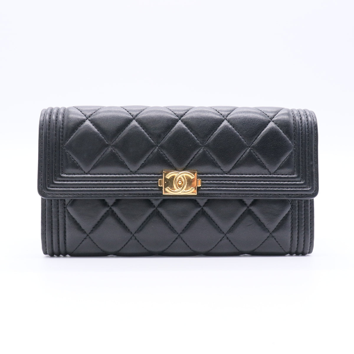 Black Lambskin Boy Chanel Large Flap Wallet Twins