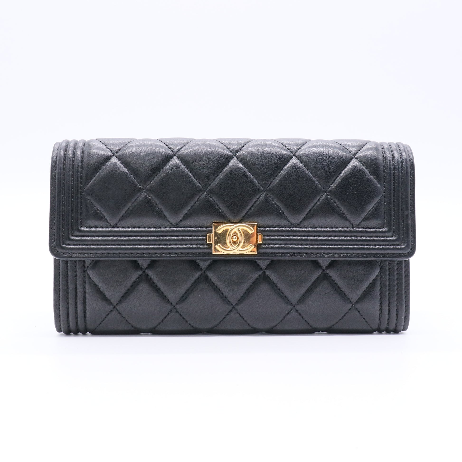 Black Lambskin Boy Chanel Large Flap Wallet Twins