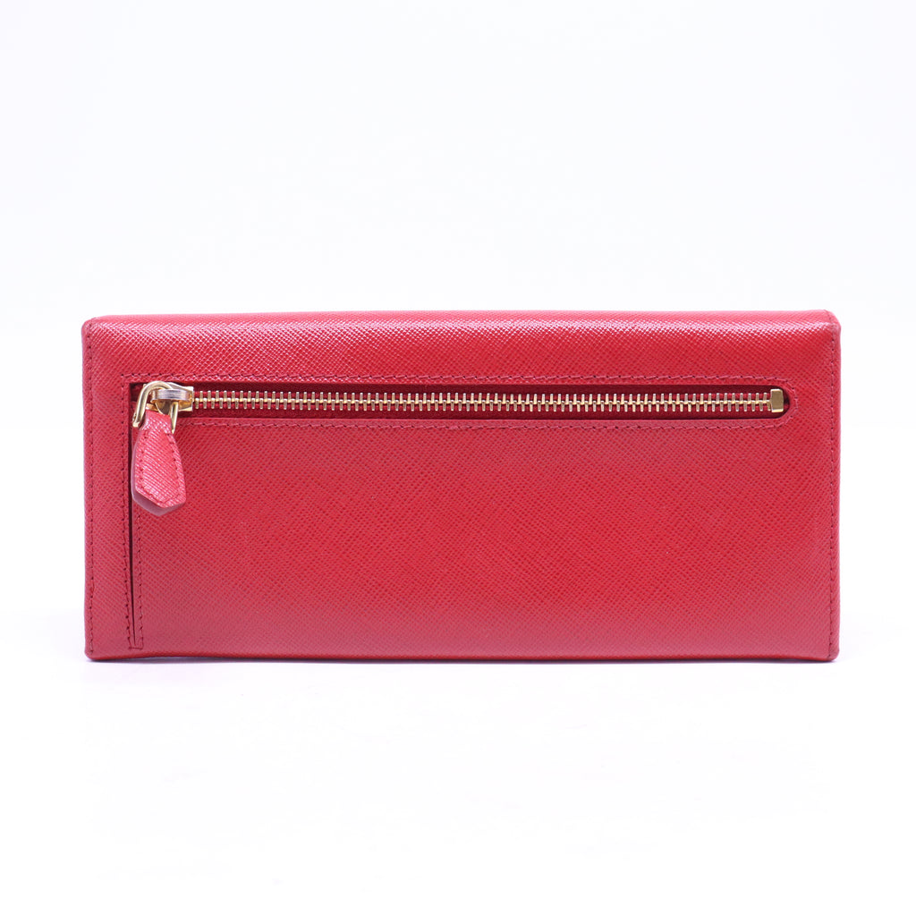 Cartera larga de cuero rojo saffiano W20646