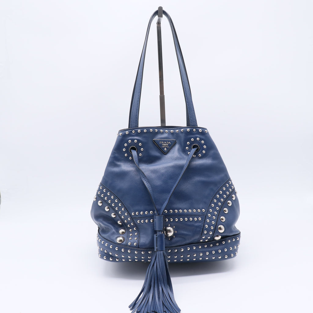 Prada Soft Calf Studded Tassel Bucket Bag twins B21753
