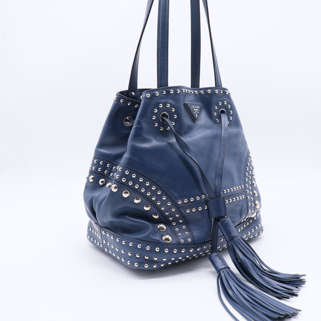 Prada Soft Calf Studded Tassel Bucket Bag twins B21753