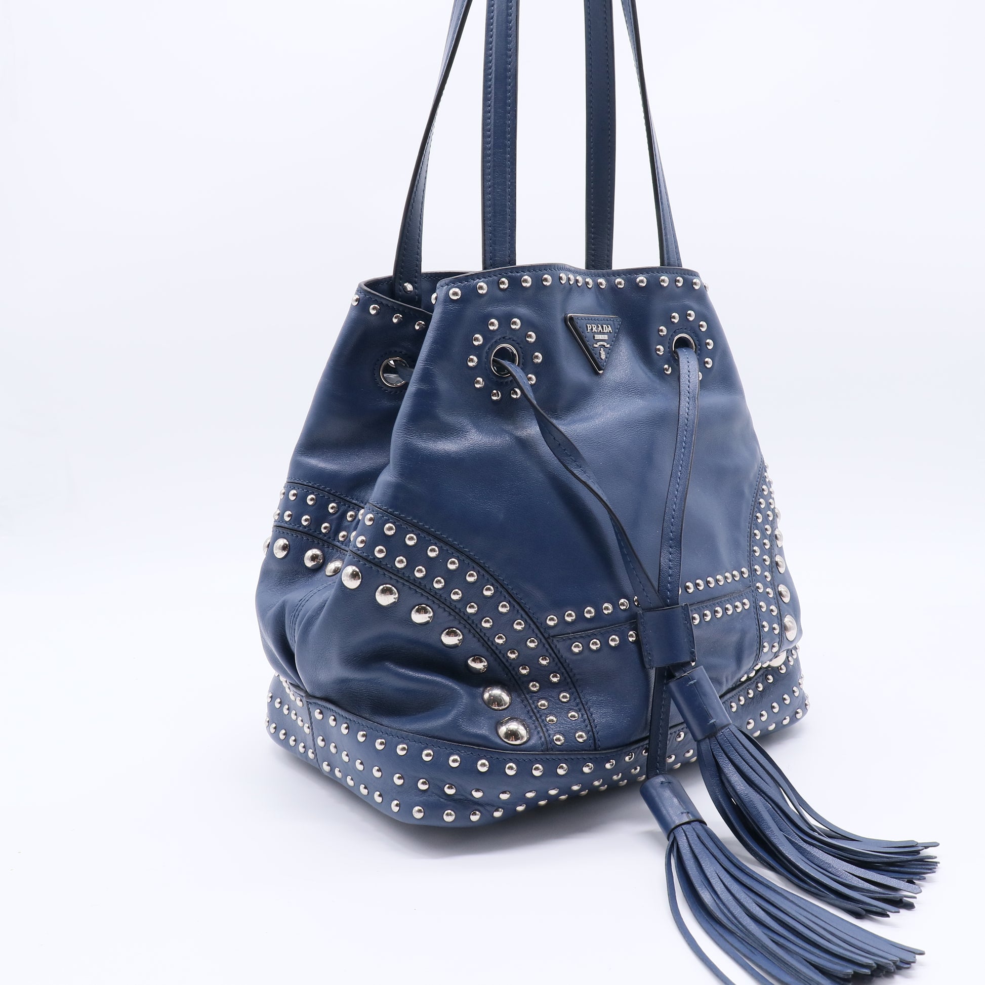 Prada Soft Calf Studded Tassel Bucket Bag twins B21753
