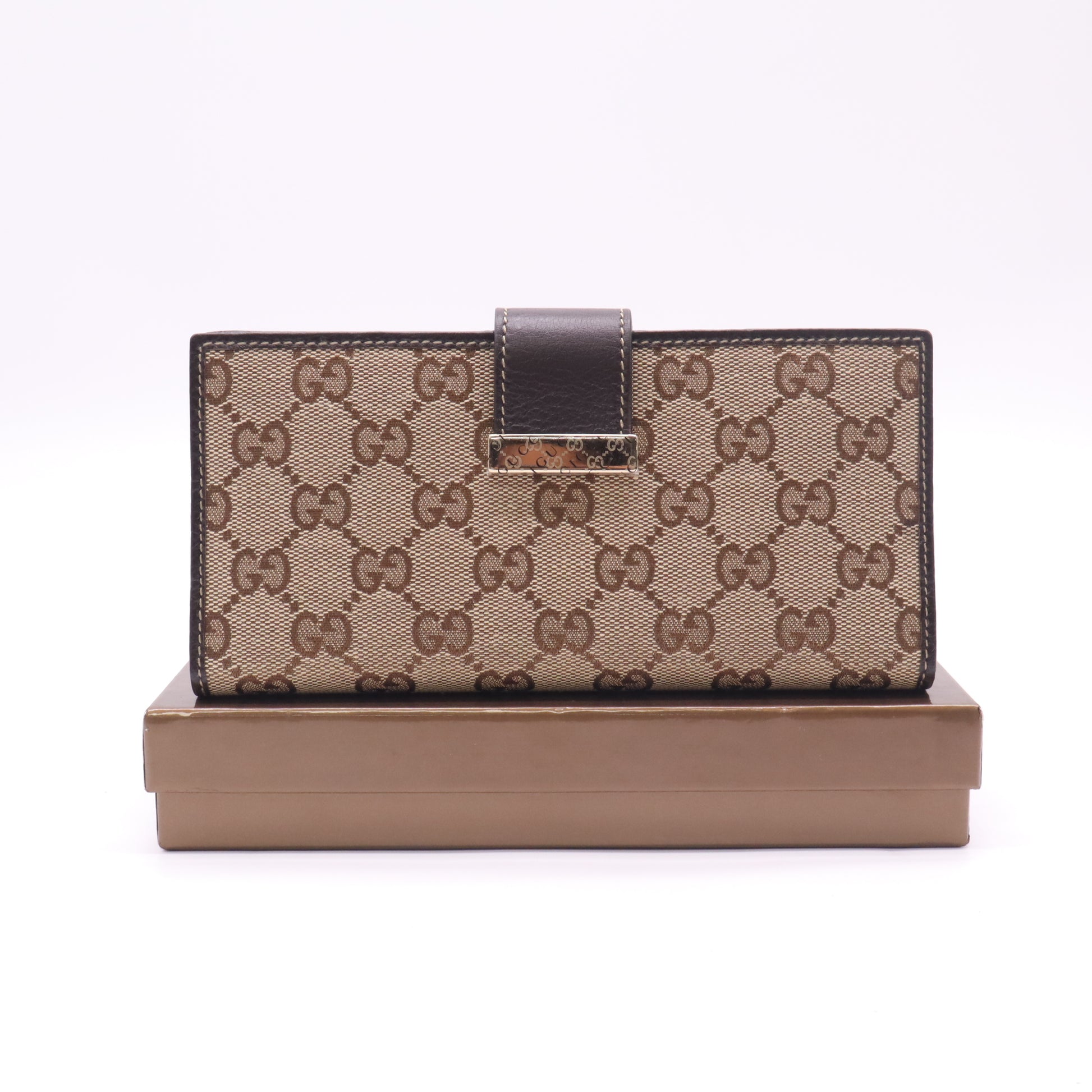 GG Plus Monogram Icon Bar Continental Flap Wallet Dark Brown W22548