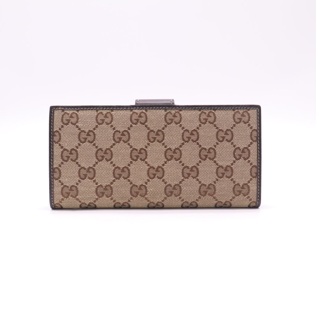 GG Plus Monogram Icon Bar Continental Flap Wallet Dark Brown W22548