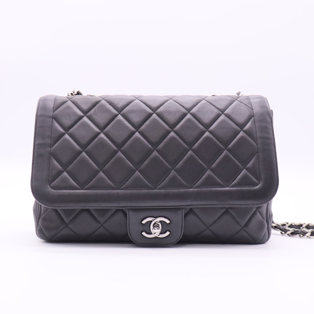 Chanel Black CC Border Flap Diamond Vertical Bag twins