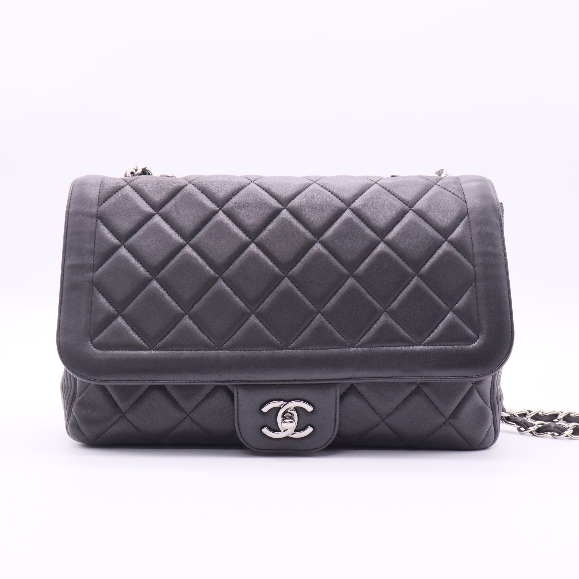 Chanel Black CC Border Flap Diamond Vertical Bag twins
