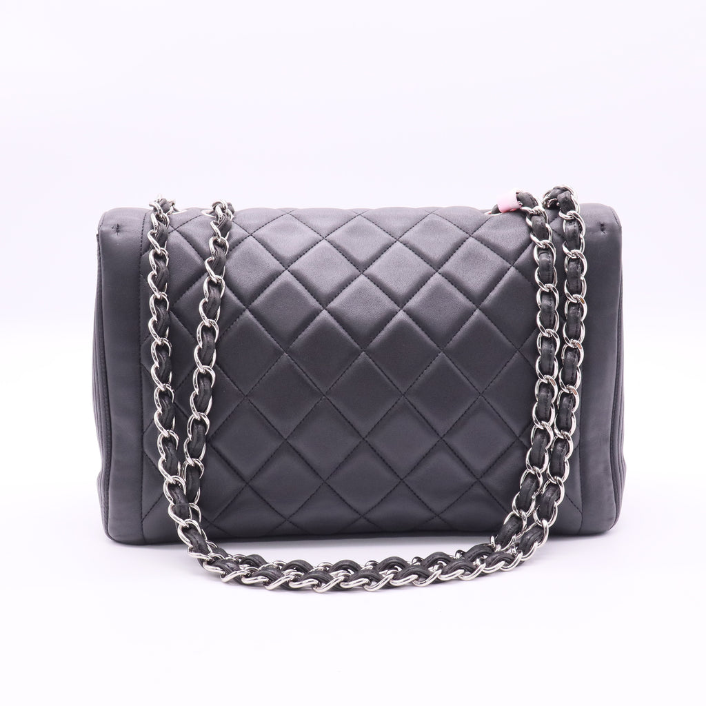 Chanel Black CC Border Flap Diamond Vertical Bag twins