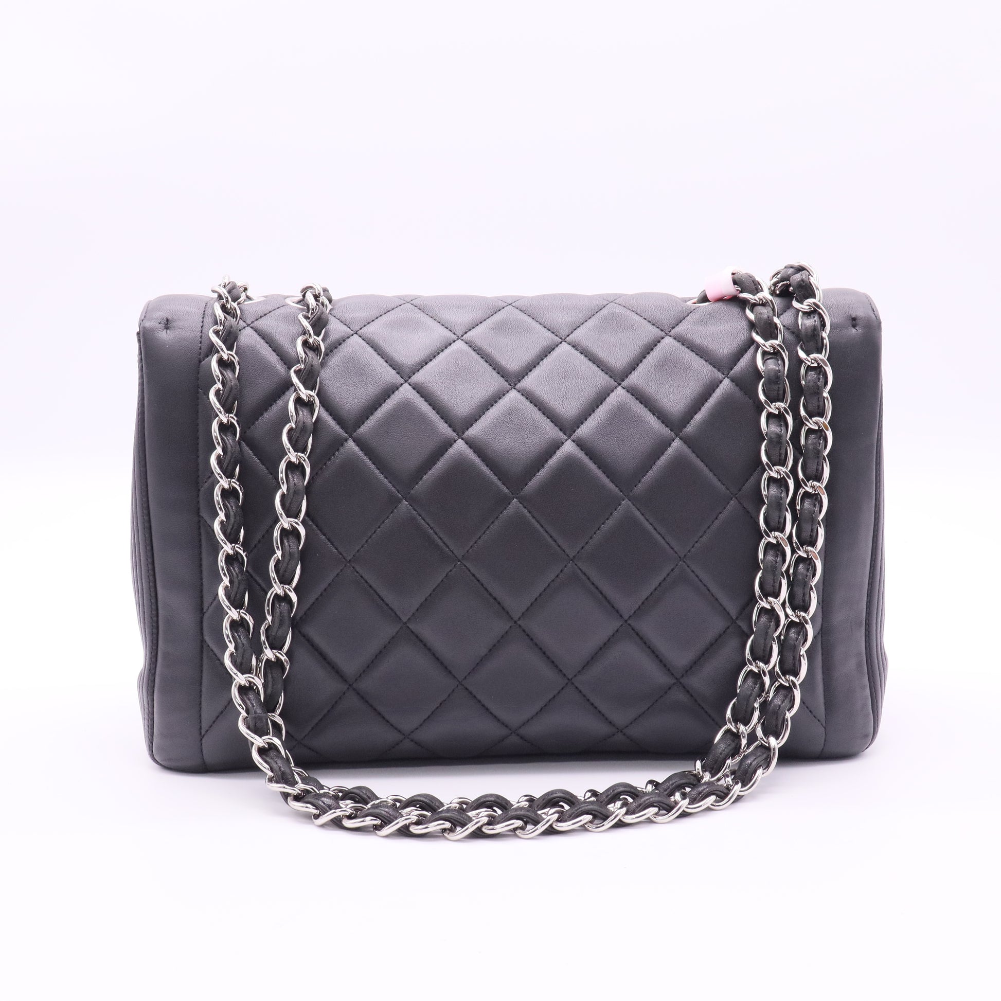 Chanel Black CC Border Flap Diamond Vertical Bag twins