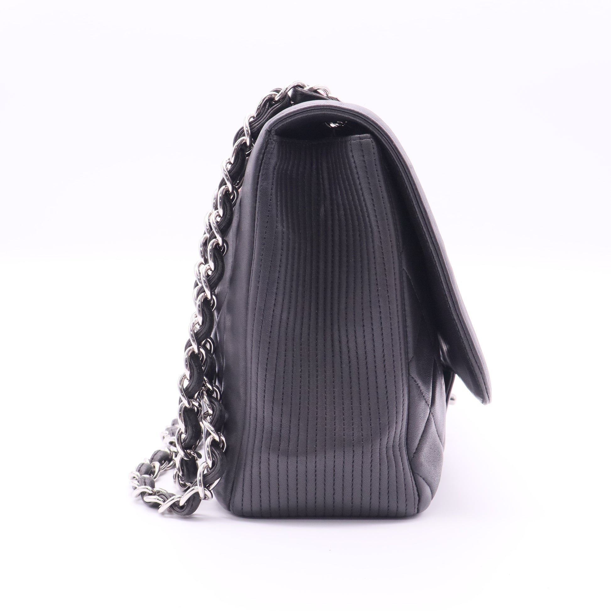 Chanel Black CC Border Flap Diamond Vertical Bag twins