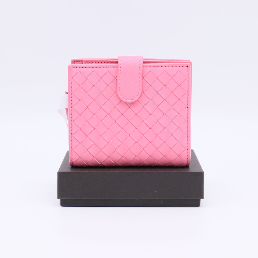 Light Pink Intrecciato Woven Nappa Leather Compact Wallet W22575