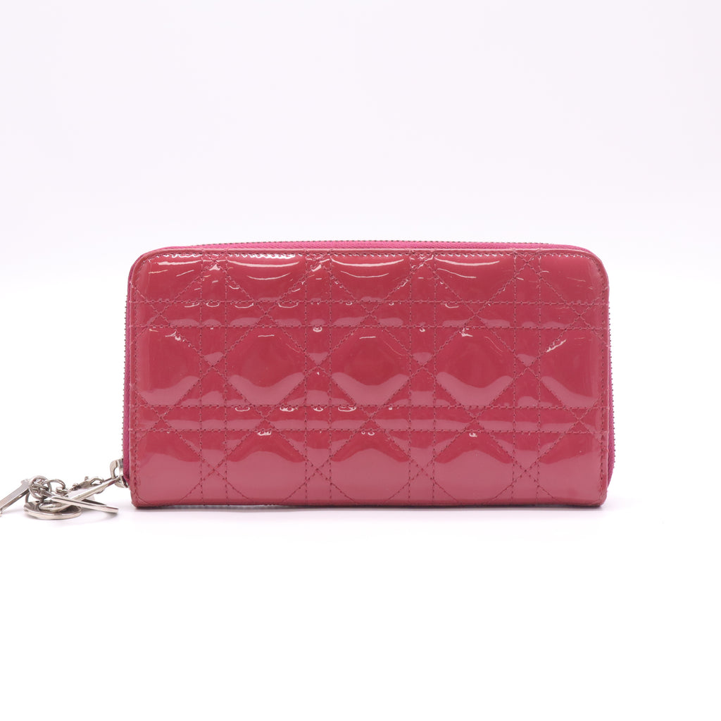 Pink Patent Leather Lady Dior Zip Around Wallet W22481