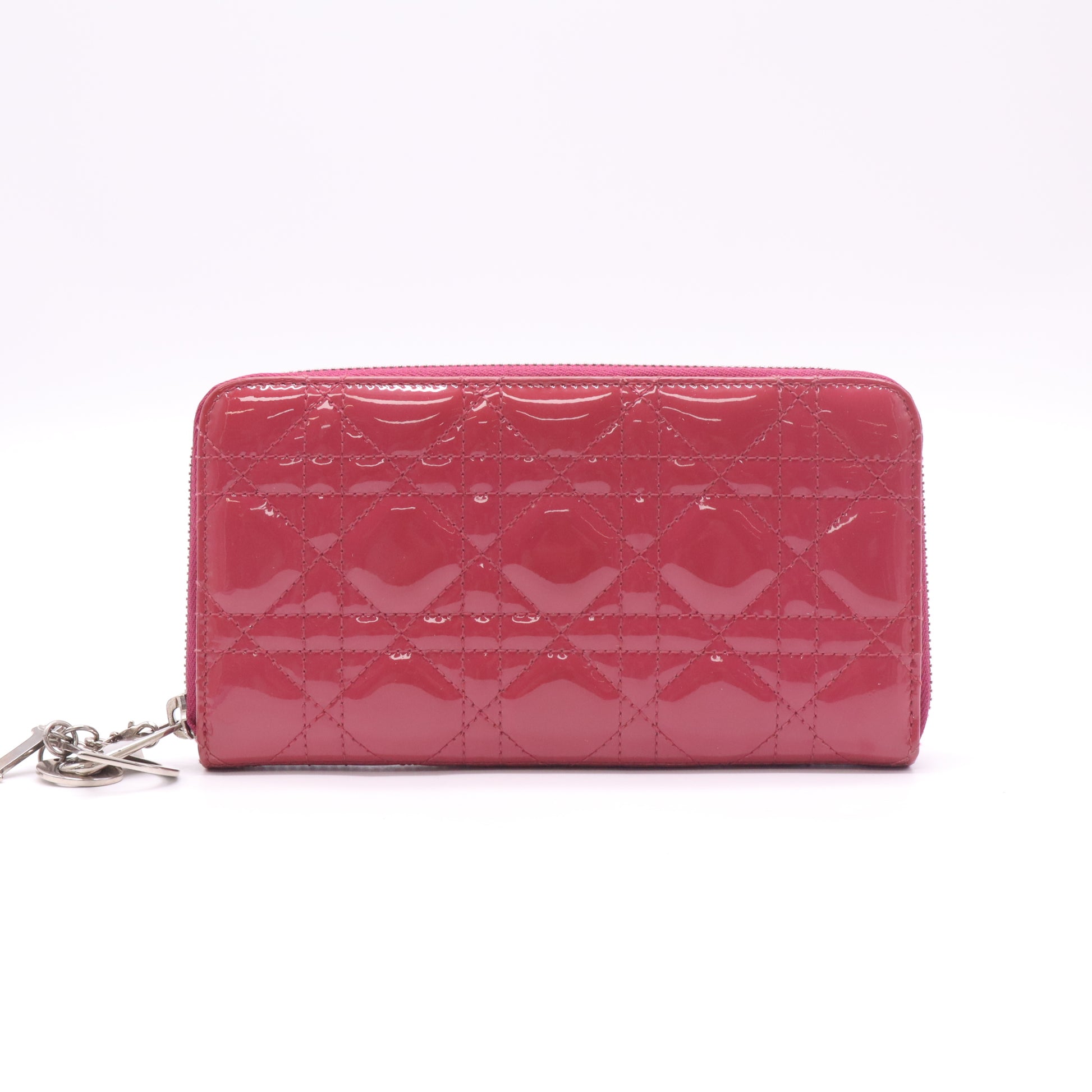 Pink Patent Leather Lady Dior Zip Around Wallet W22481