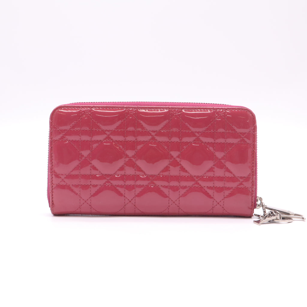 Pink Patent Leather Lady Dior Zip Around Wallet W22481
