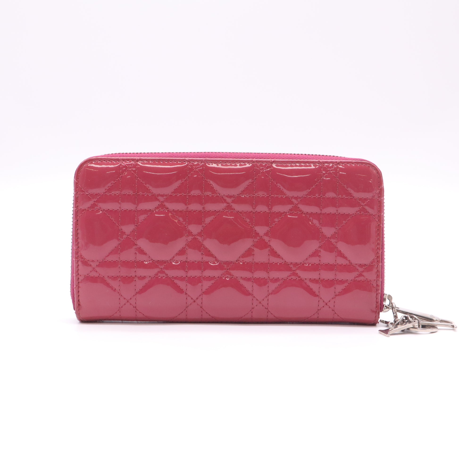Pink Patent Leather Lady Dior Zip Around Wallet W22481