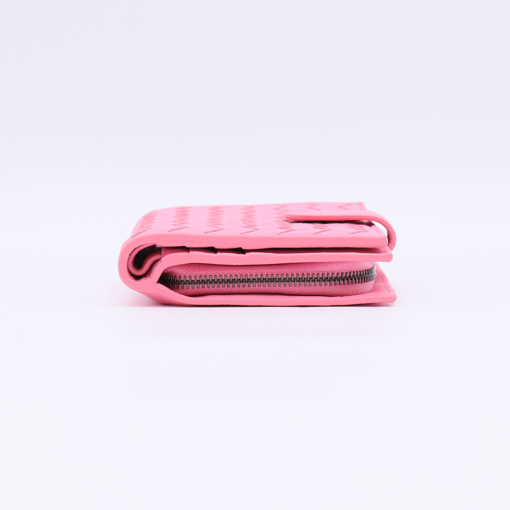 Light Pink Intrecciato Woven Nappa Leather Compact Wallet W22575
