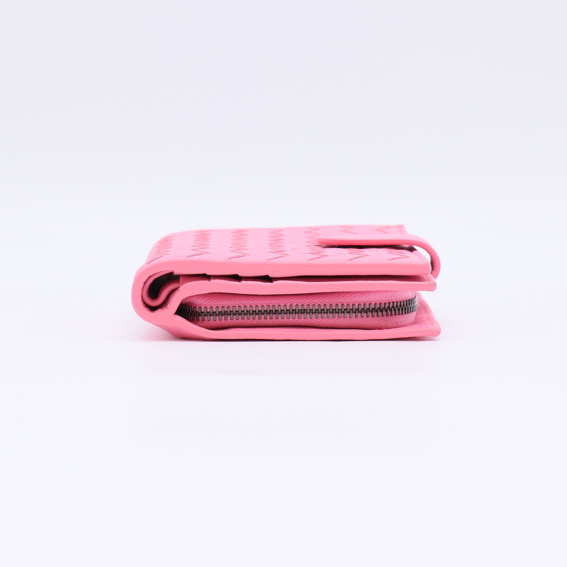 Light Pink Intrecciato Woven Nappa Leather Compact Wallet W22575