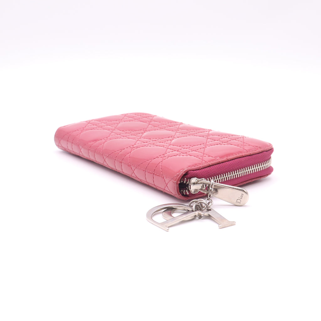 Pink Patent Leather Lady Dior Zip Around Wallet W22481