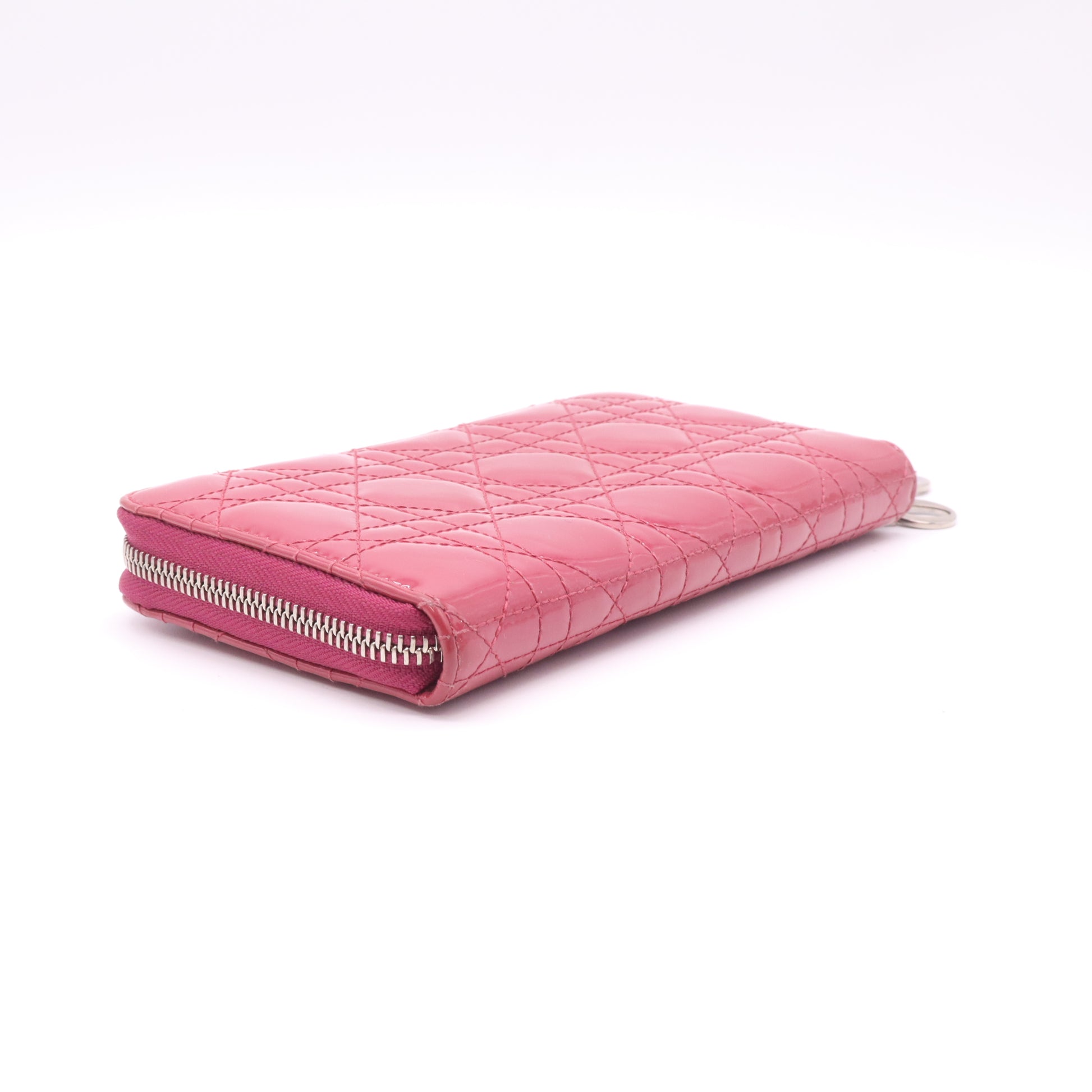 Pink Patent Leather Lady Dior Zip Around Wallet W22481