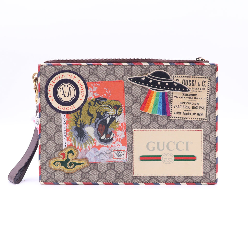 Courrier Pouch GG Coated Canvas with Applique Twins LDJ4100