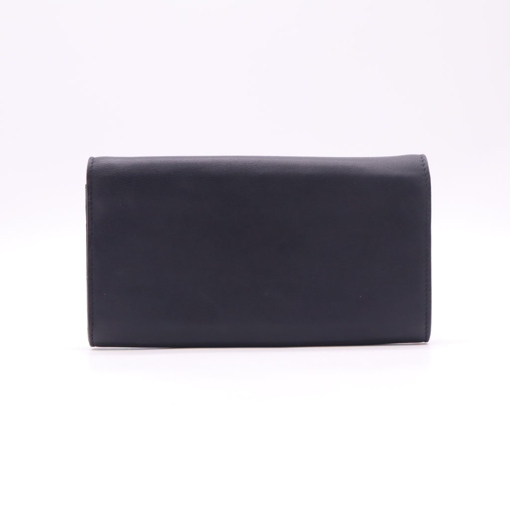 Black/Blue Leather Turnlock Flap Wallet W22492