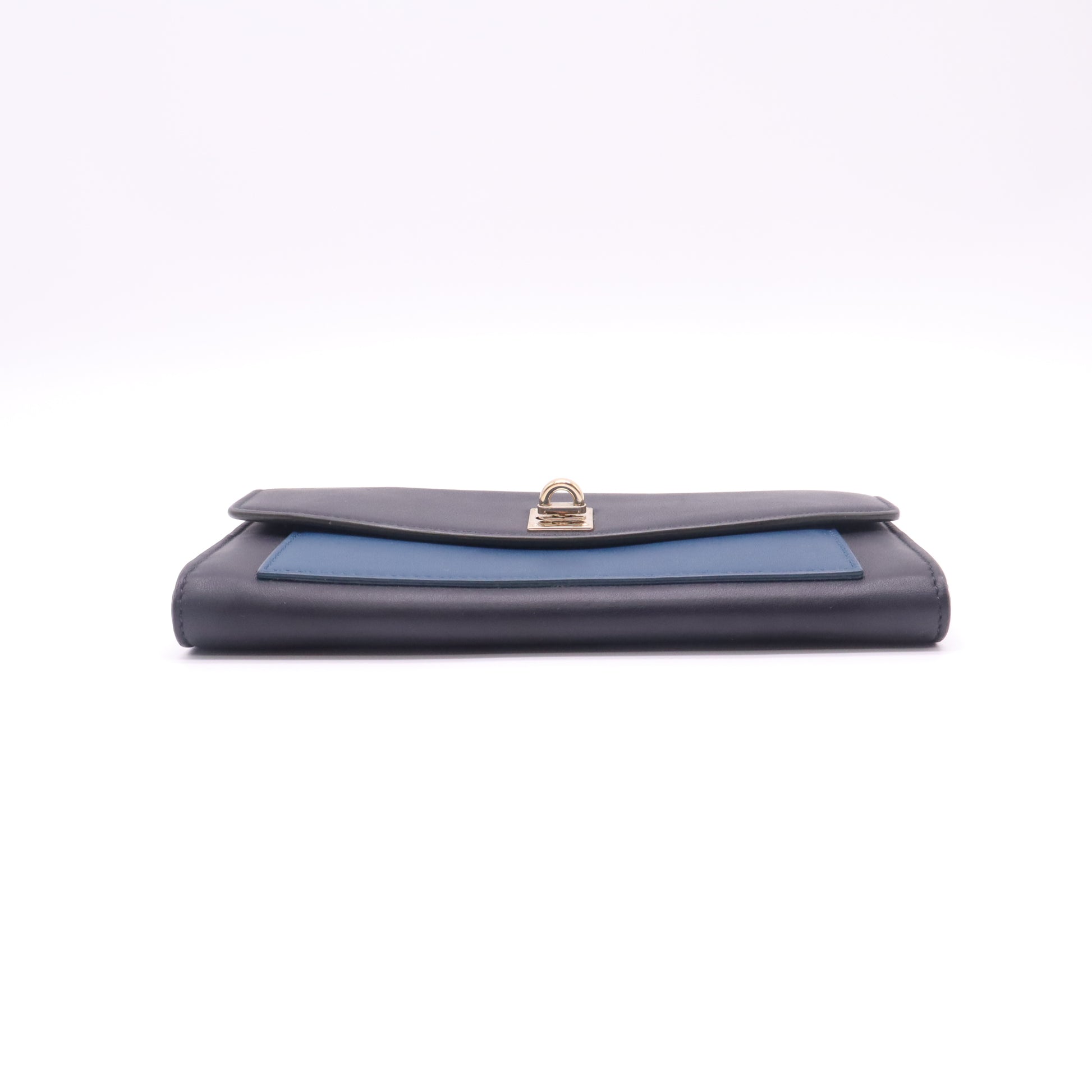 Black/Blue Leather Turnlock Flap Wallet W22492