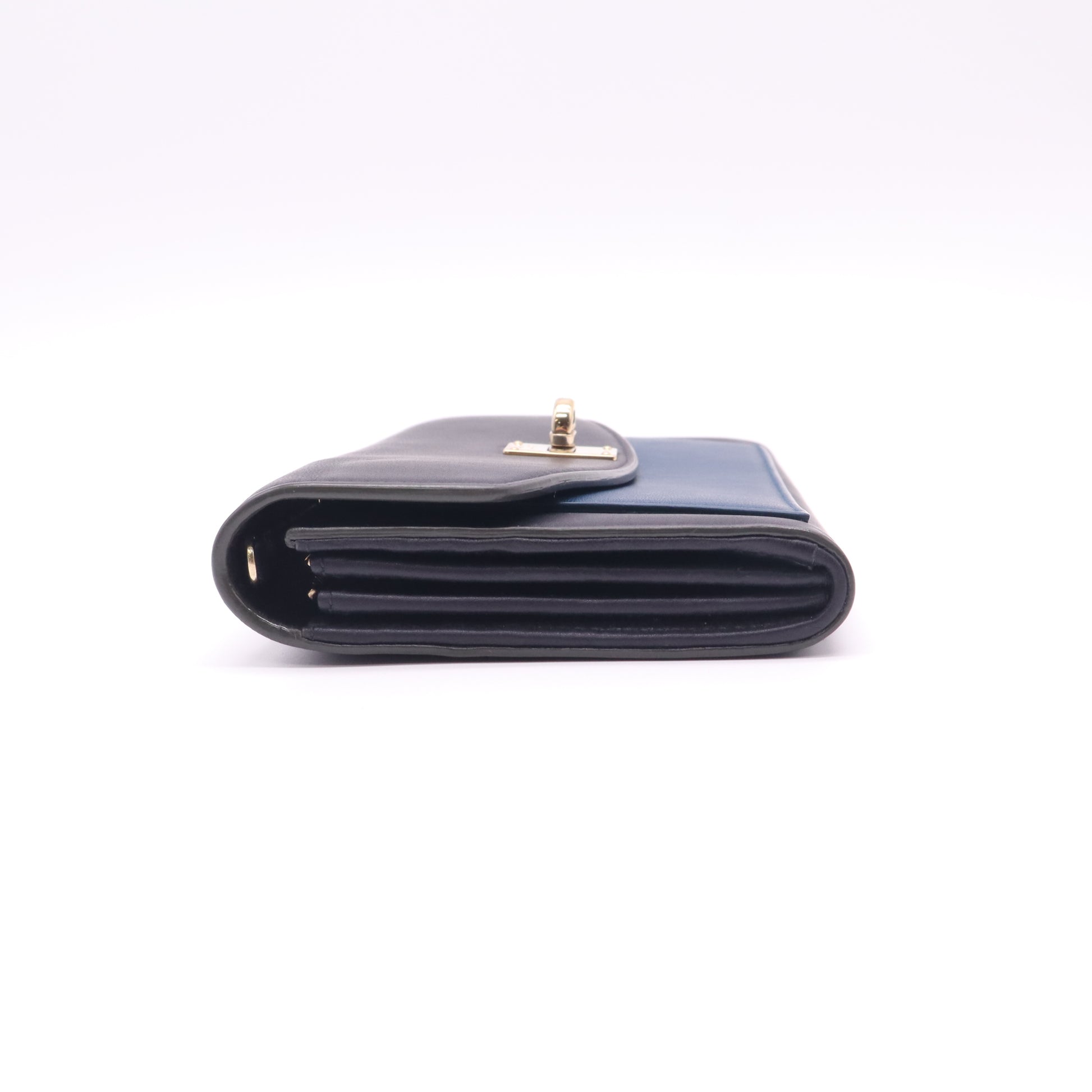 Black/Blue Leather Turnlock Flap Wallet W22492