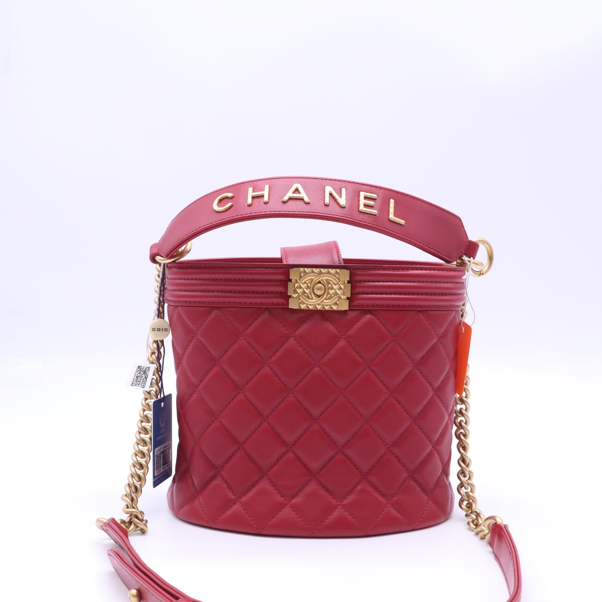 Chanel Calfskin Quilted Boy Bucket Bag Red twins LDZ965