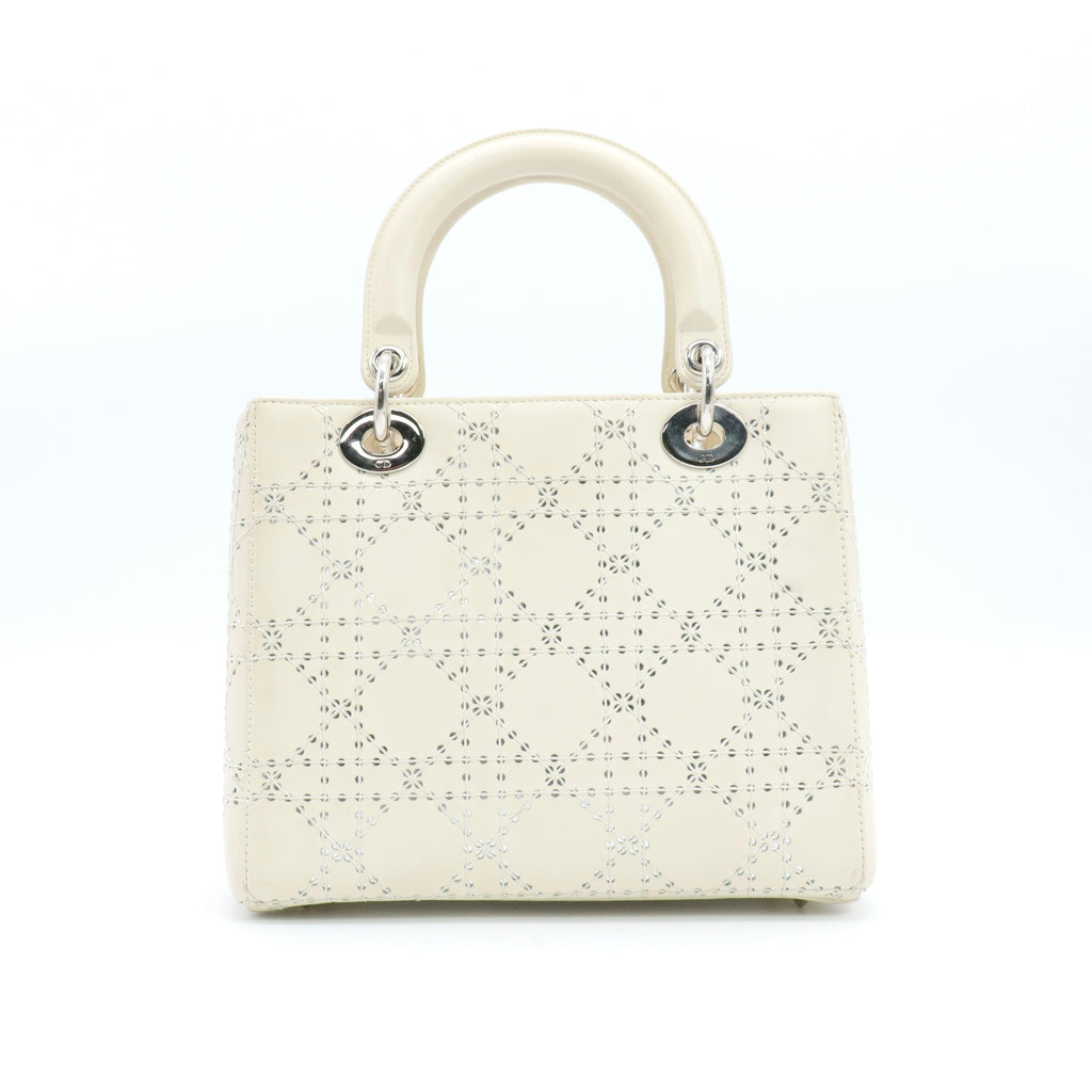 White Medium Perforated Calfskin Cannage Lady Dior twins