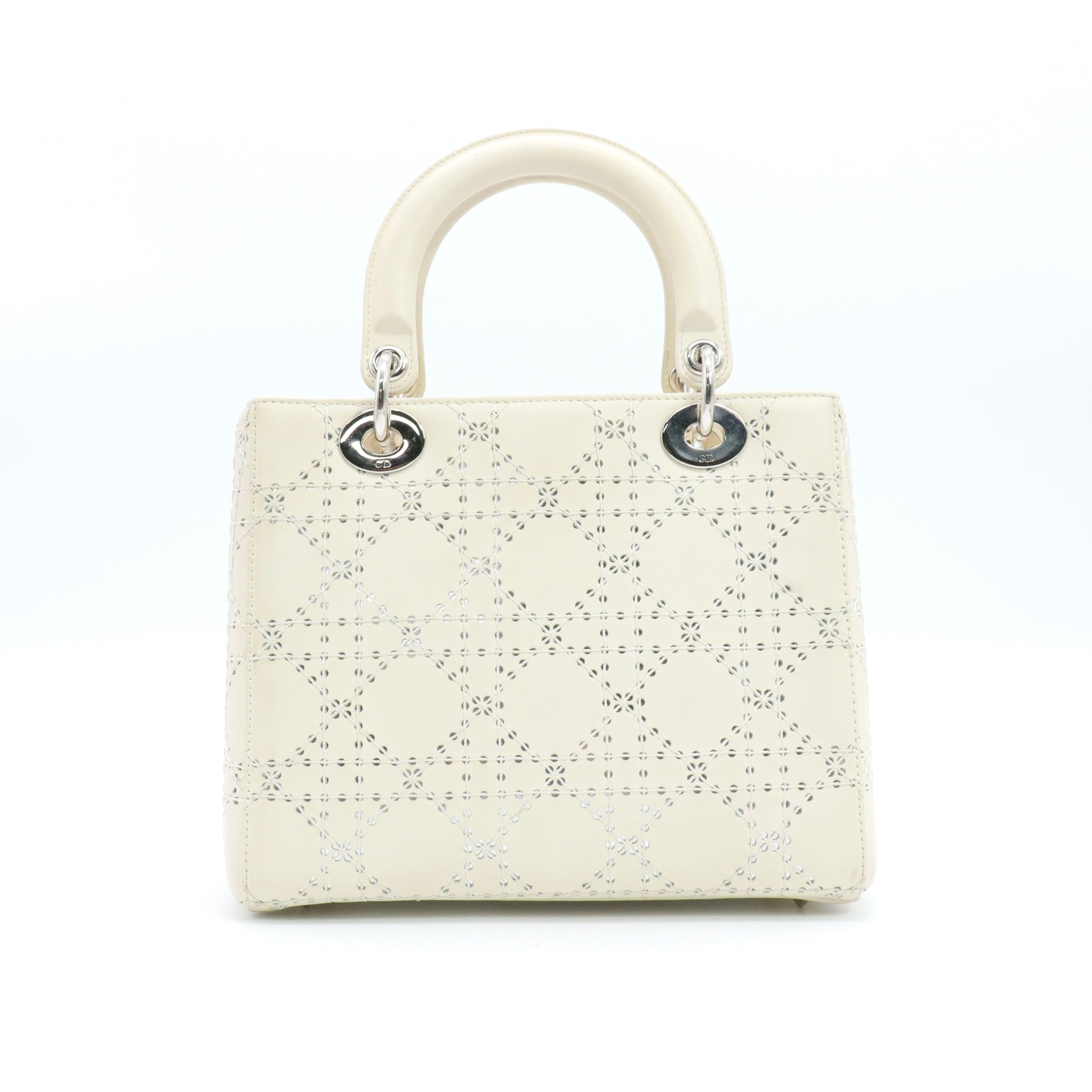 White Medium Perforated Calfskin Cannage Lady Dior twins