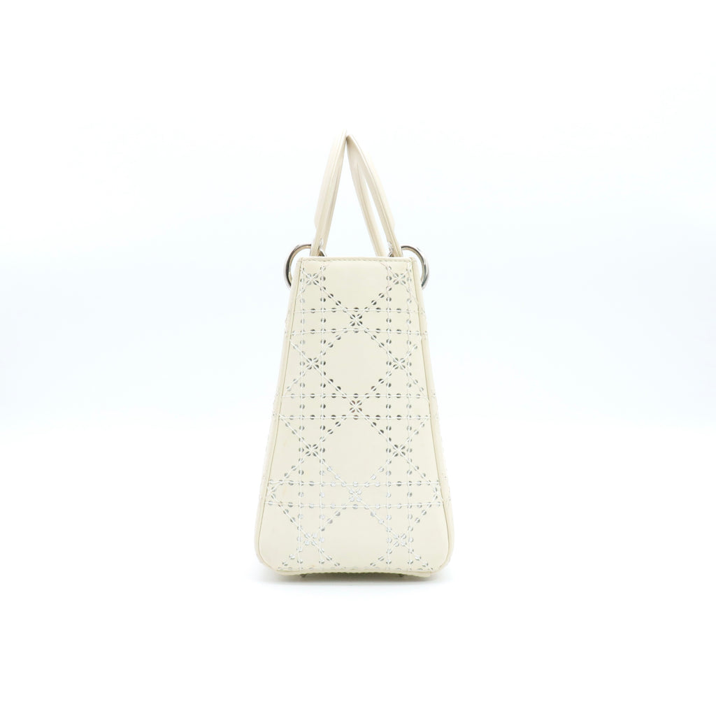 White Medium Perforated Calfskin Cannage Lady Dior twins