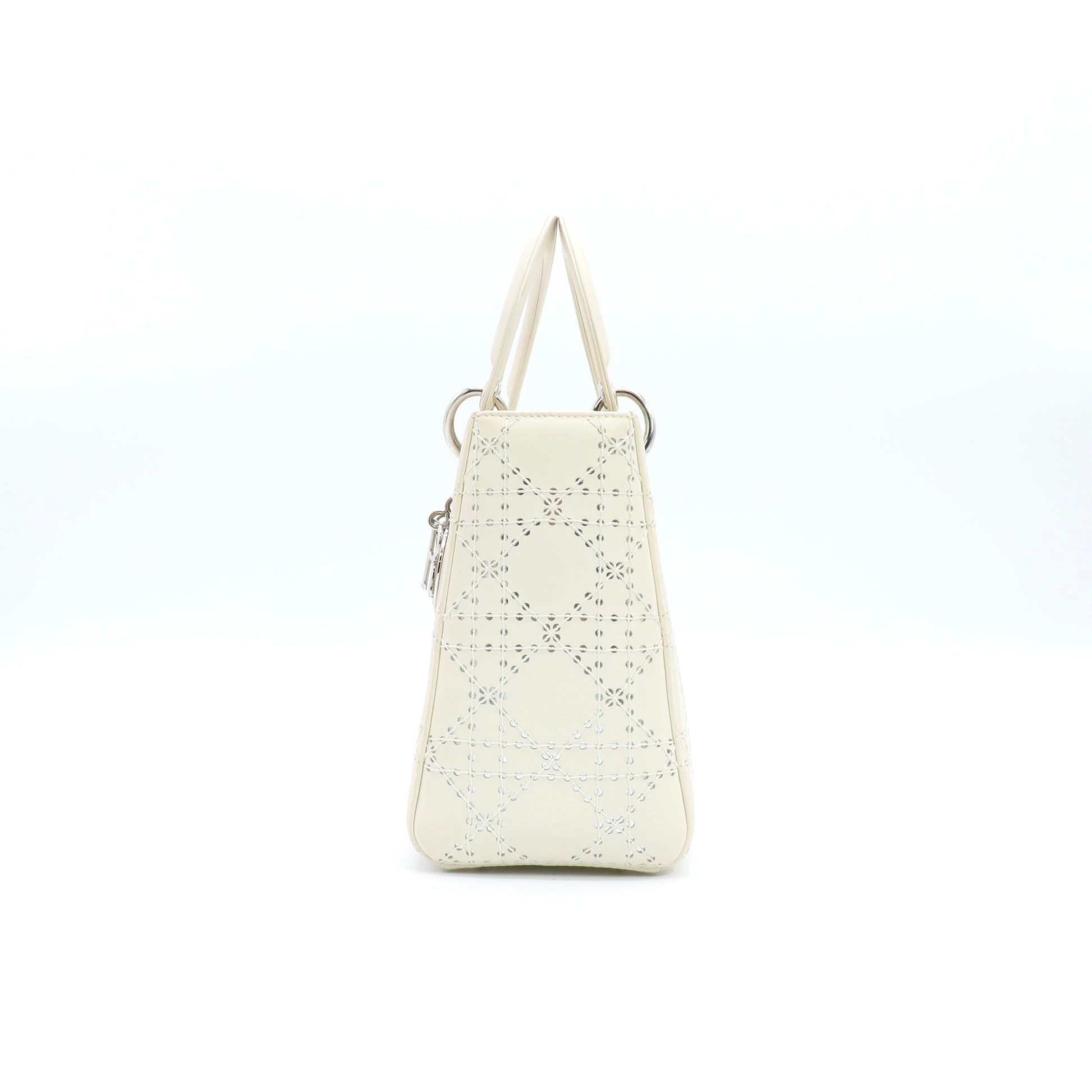 White Medium Perforated Calfskin Cannage Lady Dior twins